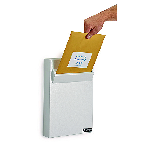 AdirOffice Large Wall Mounted Weatherproof Steel Secure Drop Box, 11 x 2.4 x 16, White (I63114WHI)