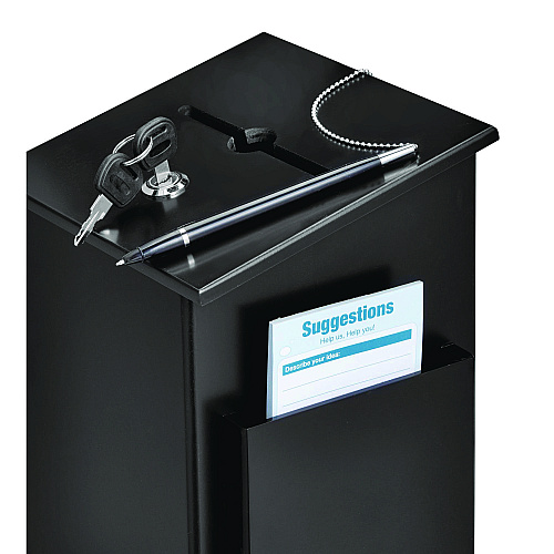 AdirOffice Squared Wood Locking Suggestion Box, 7.25 x 7.5 x 10, Medium Density Fiberboard, Black (I63201BLK)