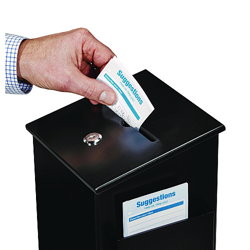 AdirOffice Squared Wood Locking Suggestion Box, 7.25 x 7.5 x 10, Medium Density Fiberboard, Black (I63201BLK)