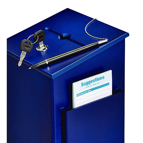 AdirOffice Squared Wood Locking Suggestion Box, 7.25 x 7.5 x 10, Medium Density Fiberboard, Blue (I63201BLU)