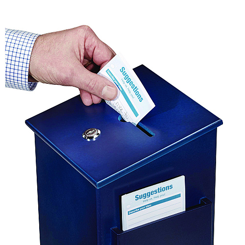 AdirOffice Squared Wood Locking Suggestion Box, 7.25 x 7.5 x 10, Medium Density Fiberboard, Blue (I63201BLU)