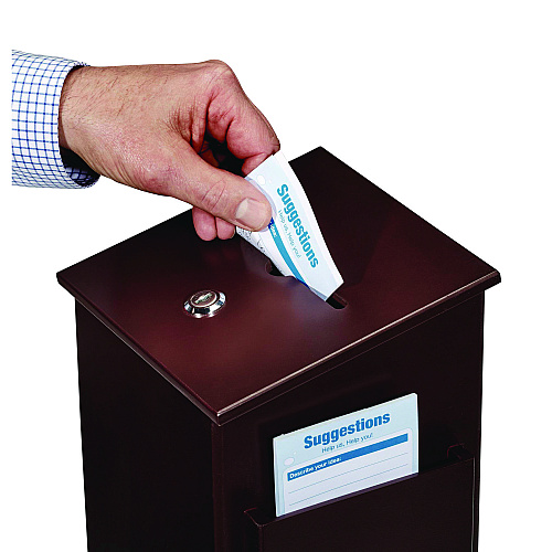 AdirOffice Squared Wood Locking Suggestion Box, 7.25 x 7.5 x 10, Medium Density Fiberboard, Mahogany (I63201MA)