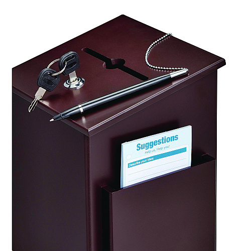 AdirOffice Squared Wood Locking Suggestion Box, 7.25 x 7.5 x 10, Medium Density Fiberboard, Mahogany (I63201MA)