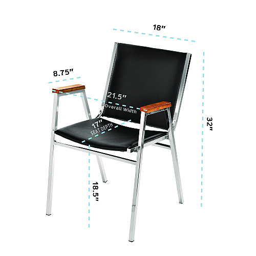AdirOffice Vinyl Chrome Frame Stackable Office Chair, 16.5 x 22 x 32, Black Seat, Black Back, Chrome Base (I63802BK)