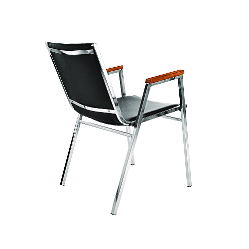 AdirOffice Vinyl Chrome Frame Stackable Office Chair, 16.5 x 22 x 32, Black Seat, Black Back, Chrome Base (I63802BK)