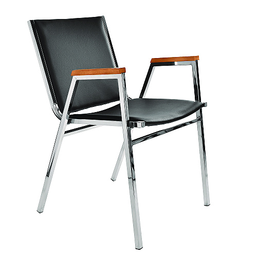 AdirOffice Vinyl Chrome Frame Stackable Office Chair, 16.5 x 22 x 32, Black Seat, Black Back, Chrome Base (I63802BK)