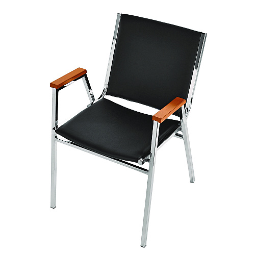 AdirOffice Vinyl Chrome Frame Stackable Office Chair, 16.5 x 22 x 32, Black Seat, Black Back, Chrome Base (I63802BK)
