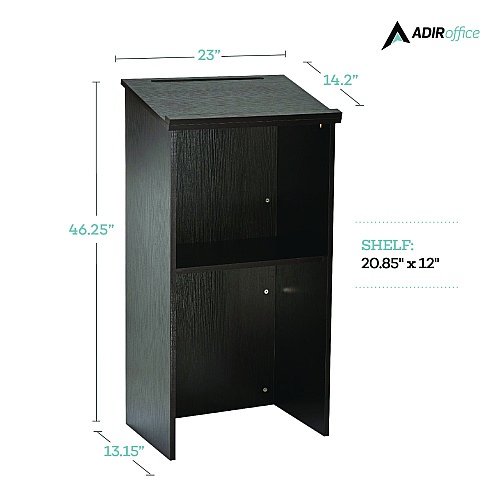 AdirOffice Wood Stand-up Podium Lectern Speaker Stand, 23 x 15 x 45.8, Black (I66101BLK)
