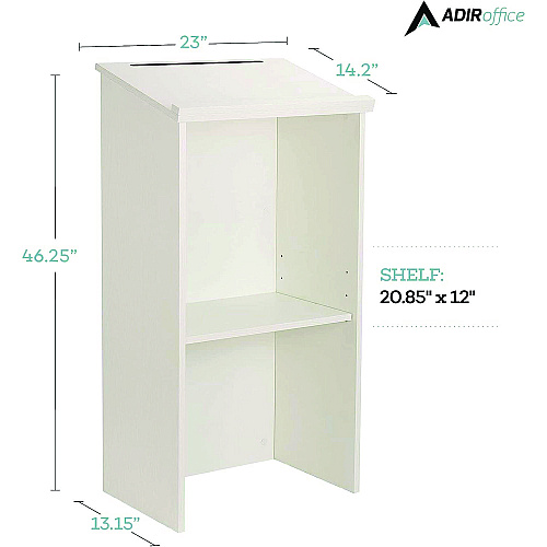 AdirOffice Wood Stand-up Podium Lectern Speaker Stand, 23 x 15 x 45.8, White (I66101WHI)