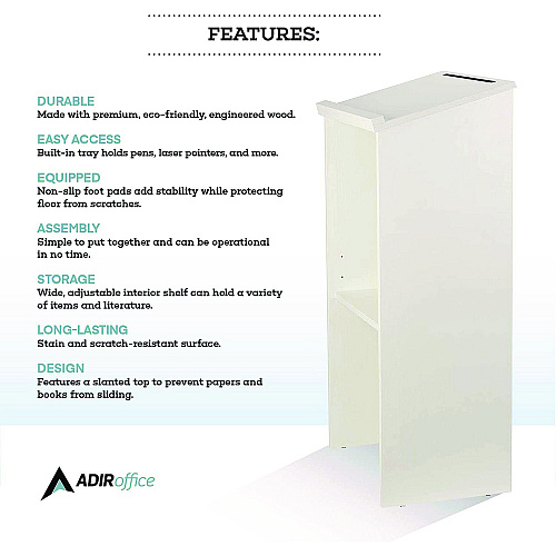 AdirOffice Wood Stand-up Podium Lectern Speaker Stand, 23 x 15 x 45.8, White (I66101WHI)