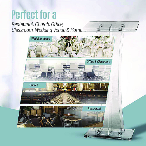 AdirOffice Acrylic Stand-Up Podium Lectern Speaker Stand, 26 x 13 x 47, Clear (I66102)