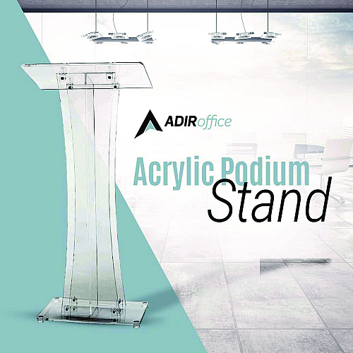 AdirOffice Acrylic Stand-Up Podium Lectern Speaker Stand, 26 x 13 x 47, Clear (I66102)