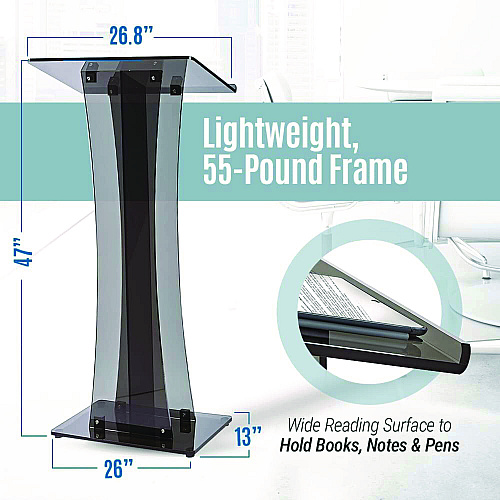AdirOffice Acrylic Stand-Up Podium Lectern Speaker Stand, 26 x 13 x 47, Black (I66102BLK)