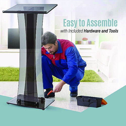 AdirOffice Acrylic Stand-Up Podium Lectern Speaker Stand, 26 x 13 x 47, Black (I66102BLK)