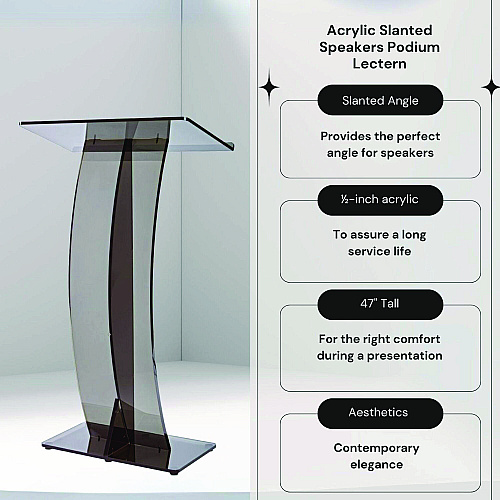 AdirOffice Acrylic Slanted Podium Lectern Speaker Stand, 26.75 x 12.5 x 47, Black (I66103BLK)