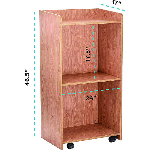 AdirOffice Wood Mobile Presentation Lectern Speaker Stand with Shelves, 22.44 x 16.53 x 45.98, Medium Oak (I66107MEO)