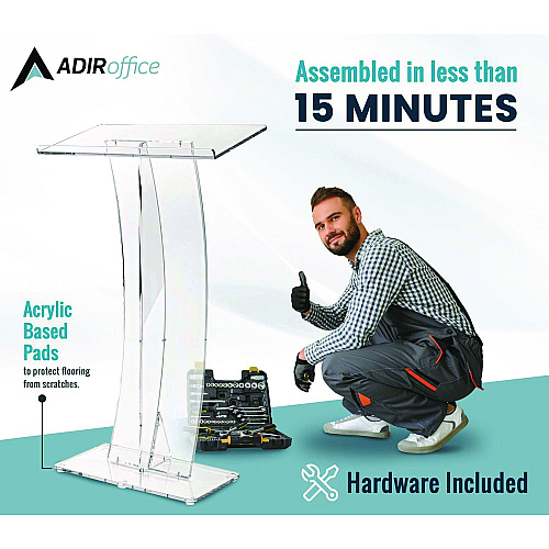 AdirOffice Acrylic Slanted Podium Lectern Speaker Stand, 26.75 x 12.5 x 47, Clear (I66103CLR)