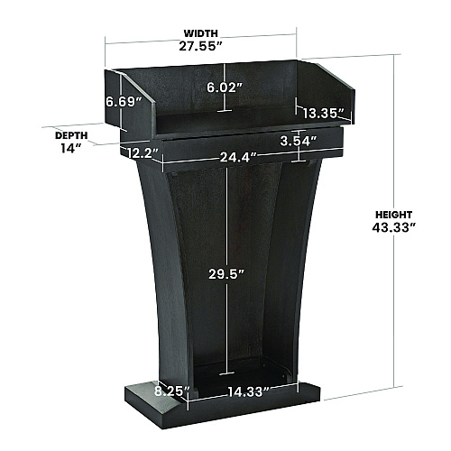 AdirOffice Wood Stand-Up Podium Lectern Speaker Stand with Drawer and Storage Area, 27.55 x 14 x 43.3, Black (I661012BLK)