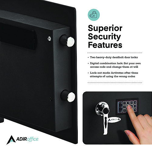 AdirOffice 1.1 cu ft Steel Digital Secure Money Deposit Safe with Digital keypad, 15.3 x 13.5 x 19, Black (I670200BLK)