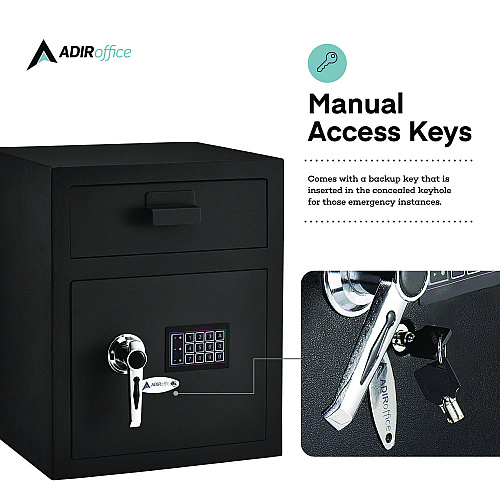 AdirOffice 1.1 cu ft Steel Digital Secure Money Deposit Safe with Digital keypad, 15.3 x 13.5 x 19, Black (I670200BLK)