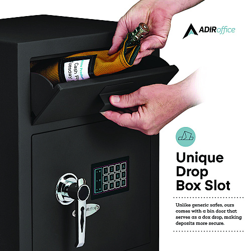 AdirOffice 1.1 cu ft Steel Digital Secure Money Deposit Safe with Digital keypad, 15.3 x 13.5 x 19, Black (I670200BLK)