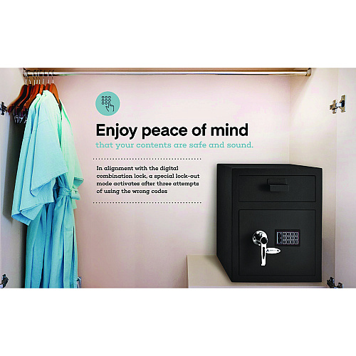 AdirOffice 1.1 cu ft Steel Digital Secure Money Deposit Safe with Digital keypad, 15.3 x 13.5 x 19, Black (I670200BLK)