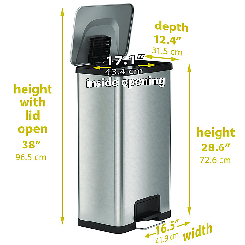 HLS Commercial Step Pedal Trash Can with AirStep Technology, 18 gal, Stainless Steel, Silver (HLS18SS)