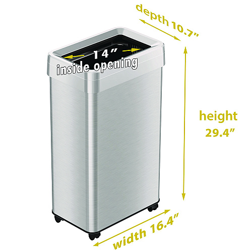 HLS Commercial Open Top Trash Can with Wheels, 18 gal, Plastic Stainless Steel, Silver (HLS18UOTM)