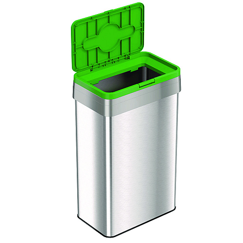 HLS Commercial Open Top Compost Bin with Color-Coded Lid, 21 gal, Plastic/Stainless Steel, Silver/Green (HLS21UOTCOP)