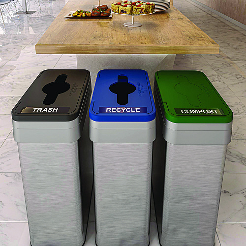 HLS Commercial Open Top Trash Bin with Wheels and Color-Coded Lid, 21 gal, Plastic/Stainless Steel, Silver/Black (HLS21UOTMTRS)
