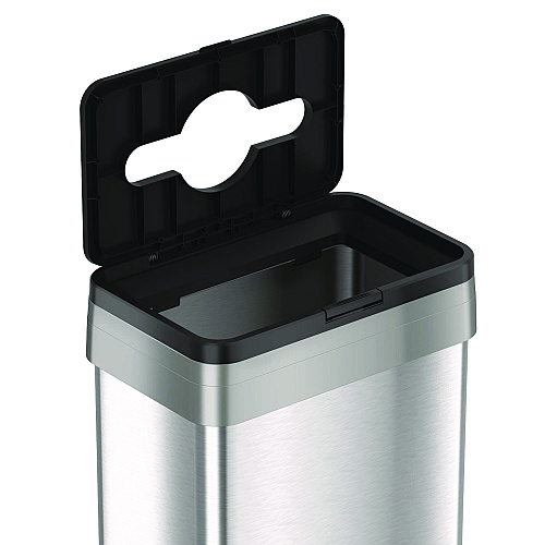 HLS Commercial Open Top Trash Bin with Wheels and Color-Coded Lid, 21 gal, Plastic/Stainless Steel, Silver/Black (HLS21UOTMTRS)