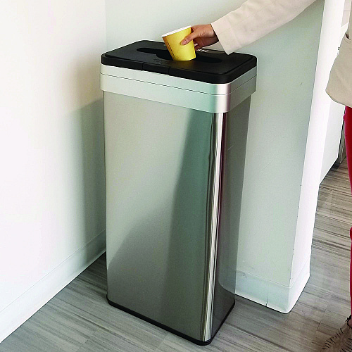 HLS Commercial Open Top Trash Can with Color-Coded Lid, 21 gal, Plastic/Stainless Steel, Silver/Black (HLS21UOTTRS)