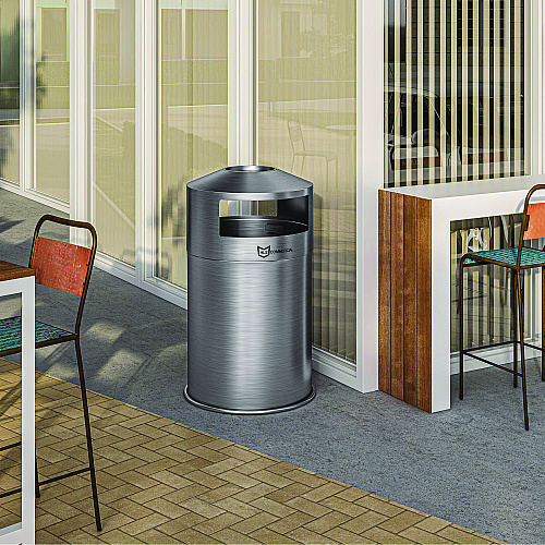 HLS Commercial Extra-Large Dual Side-Entry Trash Can, Outdoor, 50 gal, Stainless Steel, Silver (HLS50DSO)