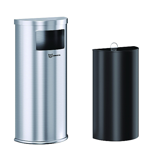 HLS Commercial Side-Entry Trash Can with Wall Mount, 9 gal, Stainless Steel, Silver (HLSC01G09A)