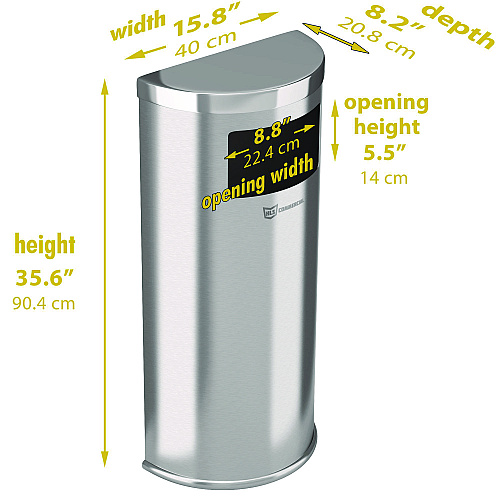 HLS Commercial Side-Entry Trash Can with Wall Mount, 9 gal, Stainless Steel, Silver (HLSC01G09A)