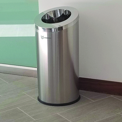 HLS Commercial Beveled Open Top Trash Can, 15 gal, Stainless Steel, Silver (HLSC04G15A)