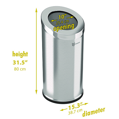 HLS Commercial Beveled Open Top Trash Can, 15 gal, Stainless Steel, Silver (HLSC04G15A)