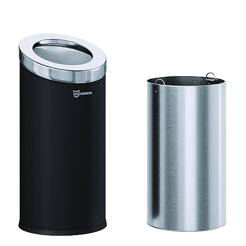 HLS Commercial Beveled Open Top Trash Can, 15 gal, Stainless Steel, Black (HLSC04G15B)