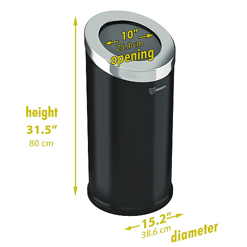 HLS Commercial Beveled Open Top Trash Can, 15 gal, Stainless Steel, Black (HLSC04G15B)