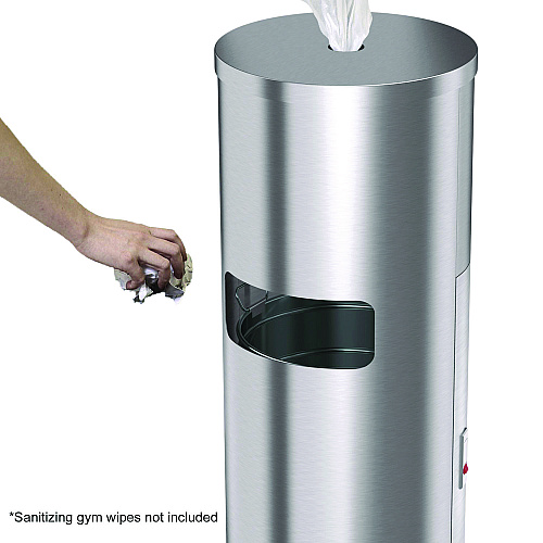 HLS Commercial Side-Entry Trash Can with Gym Wipe Dispenser, 9 gal, Stainless Steel, Silver (HLSC09WSR)