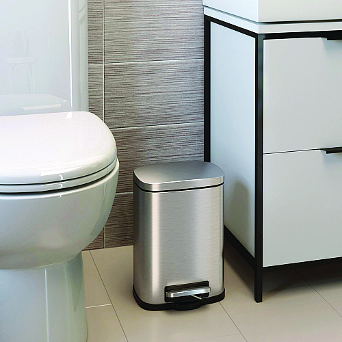 HLS Commercial Step Pedal Trash Can, 1.3 gal, Plastic/Stainless Steel, Silver (HLSS01R)