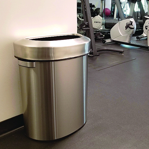 HLS Commercial Open Top Trash Can, Half-Round, 18 gal, Plastic/Stainless Steel, Silver (HLS18DOT)