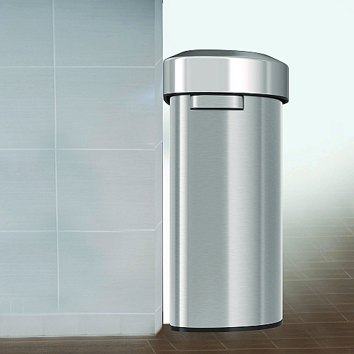 HLS Commercial Open Top Trash Can, Half-Round, 18 gal, Plastic/Stainless Steel, Silver (HLS18DOT)