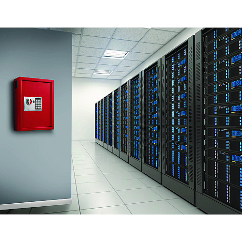 AdirOffice Steel Digital Lock Key Cabinet, 40-Key, 13 x 4 x 14.3, Stainless Steel 304, Red (I68040RED)