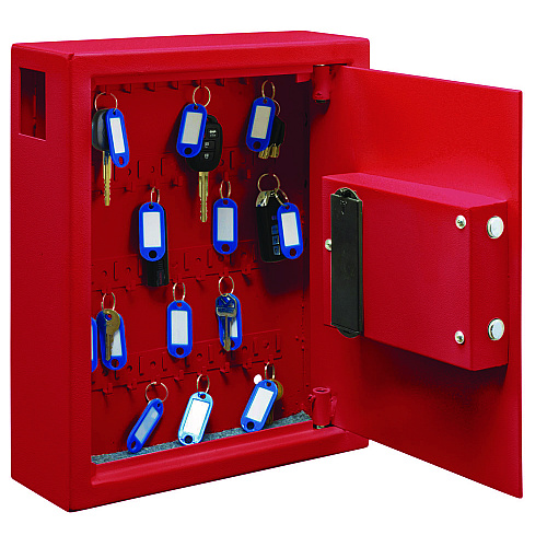 AdirOffice Steel Digital Lock Key Cabinet, 40-Key, 13 x 4 x 14.3, Stainless Steel 304, Red (I68040RED)