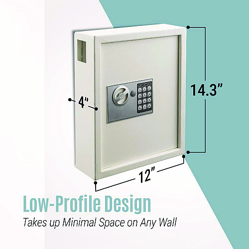 AdirOffice Steel Digital Lock Key Cabinet, 40-Key, 13 x 4 x 14.3, Stainless Steel 304, White (I68040WHI)