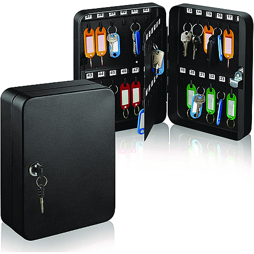 AdirOffice Steel Secure Key Cabinet with Key Lock, 48-Key, 7.1 x 3.1 x 10, Stainless Steel 304, Black (I68148BLK)