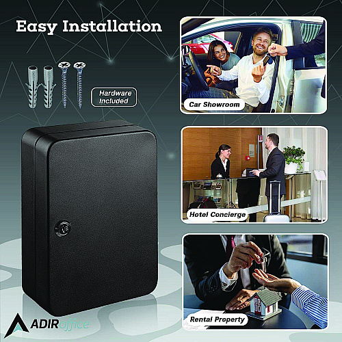 AdirOffice Steel Secure Key Cabinet with Key Lock, 48-Key, 7.1 x 3.1 x 10, Stainless Steel 304, Black (I68148BLK)