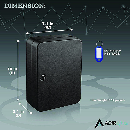 AdirOffice Steel Secure Key Cabinet with Key Lock, 48-Key, 7.1 x 3.1 x 10, Stainless Steel 304, Black (I68148BLK)