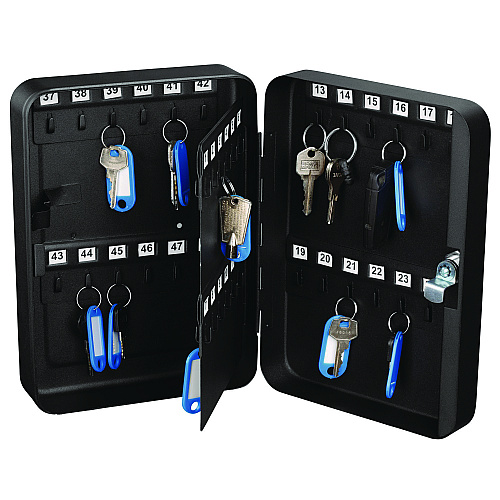 AdirOffice Steel Secure Key Cabinet with Key Lock, 48-Key, 7.1 x 3.1 x 10, Stainless Steel 304, Black (I68148BLK)